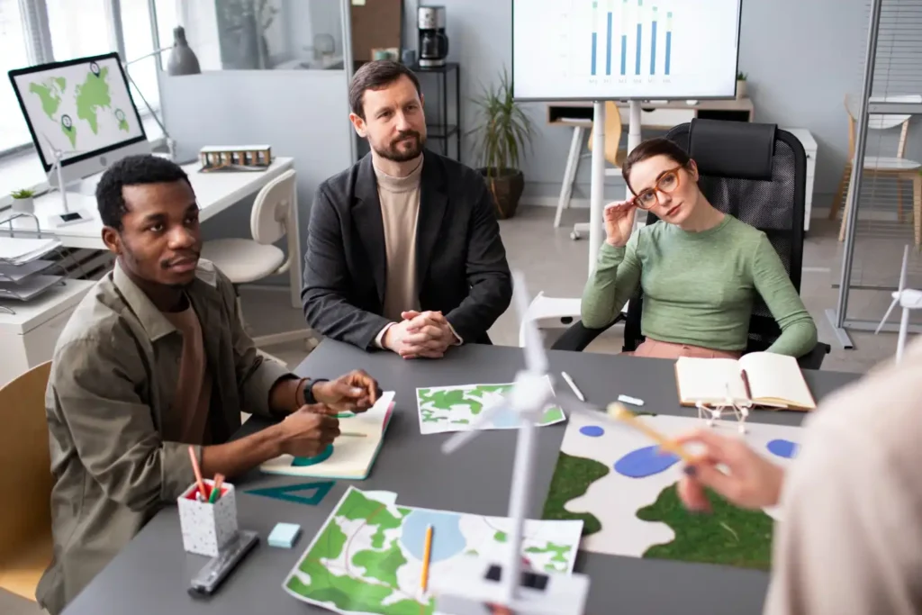 Reunião sobre sustentabilidade e investimentos em empresas sustentáveis durante a COP30