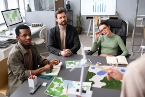 Reunião sobre sustentabilidade e investimentos em empresas sustentáveis durante a COP30